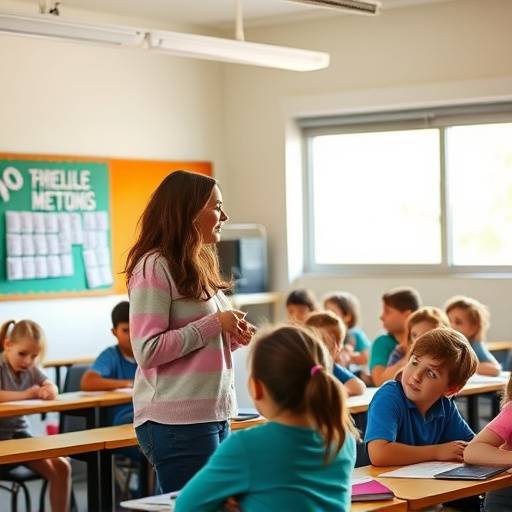 A teacher in a classroom with students, representing education and training