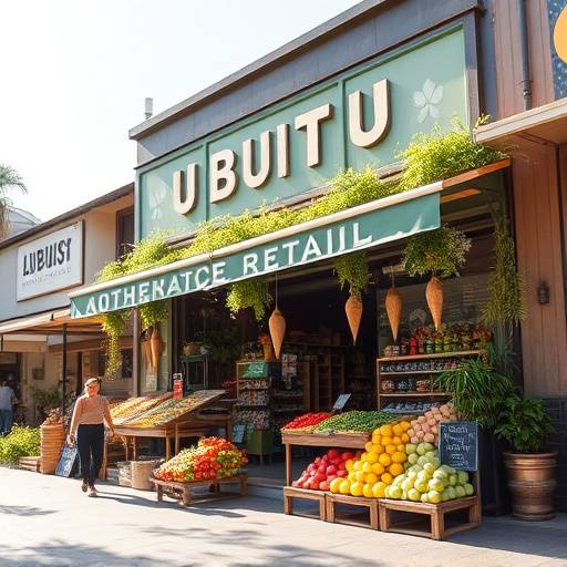 The storefront of Ubuntu Retail, a local grocery store with fresh produce on display in Durban